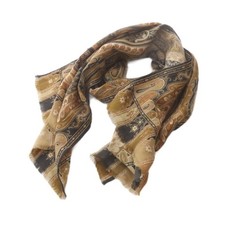 ETRO Paisley Pattern Silk Blend Scarf Fringe Brown Black Wool Silk Women's 131cm