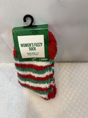 Festive Voice Cozy Fuzzy Striped Multicolor Women's Size 4-10 1 Pair Socks