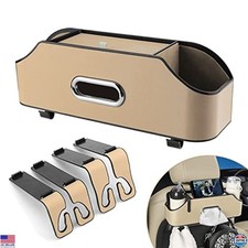 Beige Car Seat Back Organizer - Storage with Cup Holders  Hooks for Travel