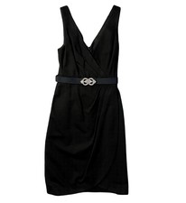 Trina Turk Black Gold Digger Faux Wrap Embellished Belted Dress Size 4