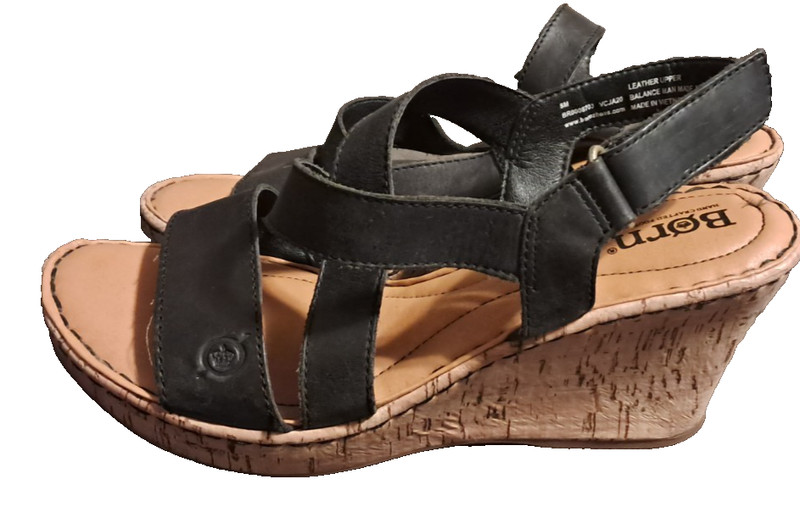 BORN Womens  Criss-Cross Straps Leather Platform Sandal US 8M Black
