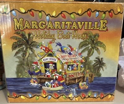Rare Margaritaville Holiday Boat House Light Up Christmas Village Parrots Box