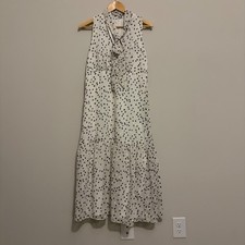 Maggy London White Navy Polka Dot Tie Neck Tiered Midi Dress 8