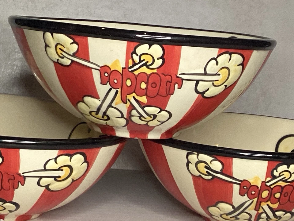 Juego de 3 palomitas de cerámica a rayas rojas blancas palomitas de maíz 6-1/2”x2-1/2” Foto 3 de 4