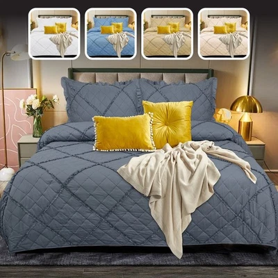 3 PCS Embossed Quilted Bedspread Bed Throw Single Double King Size Bedding Set - Image 1 of 4