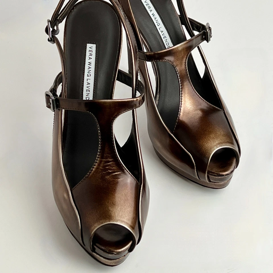 Vera Wang Lavanda Bronce 5" Tacón Plataforma Para Mujer Talla 8/39 Nuevo Con Etiquetas $395 Italia Foto 2 de 4