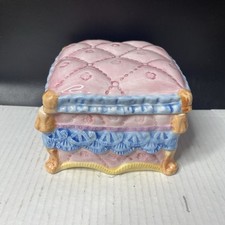 Cesta de flores de primavera pintada a mano caja baratija bazar mundial cerámica vintage