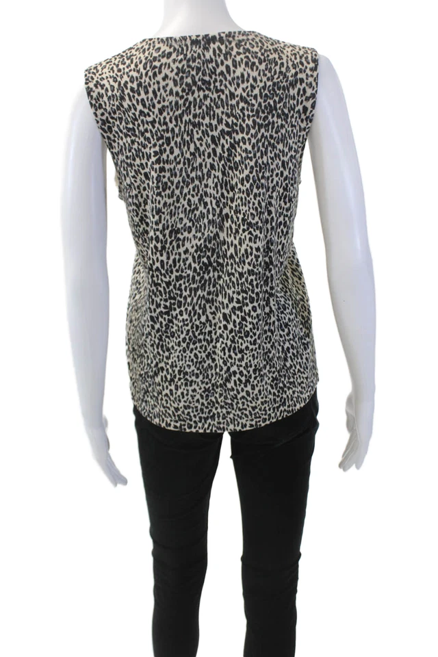 Camiseta sin mangas August Silk para mujer con estampado de leopardo de seda cuello redondo beige talla M Foto 3 de 4