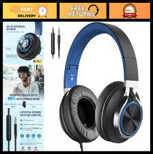 Wired Over-Ear Headphones with Mic  Volume Control - Noise Isolating Stereo for