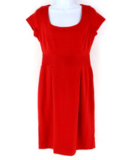 Banana Republic Cap Sleeve Dress Womens Sz 4 Red Wool Blend Square Neck Pleated