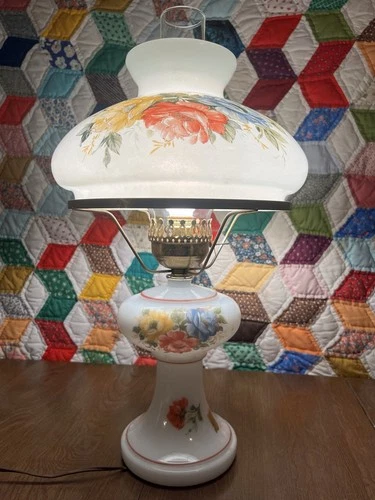 Vintage 'Gone with the Wind' style milk glass hurricane lamp. Great condition.