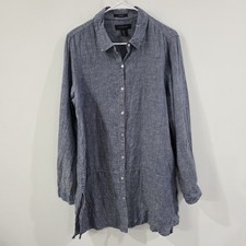 Tahari Womens Linen Shirt Dress Size Medium Button Up Coastal Beach Euro Summer 
