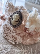 Upcycled Vintage Bohemian, Romantic, Vintage Lace Wedding Cameo Beaded Choker