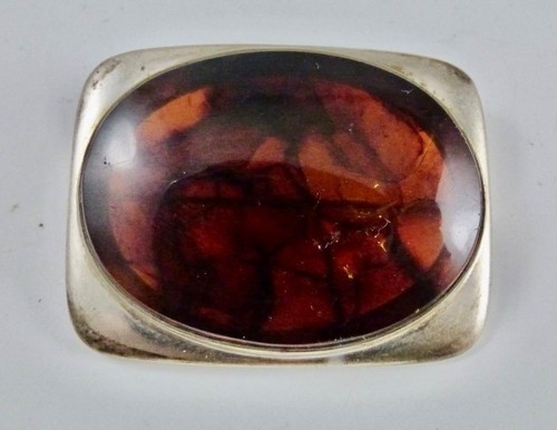 Vintage Signed Bent Knudsen Denmark Sterling Silver & Ammolite Brooch/Pin