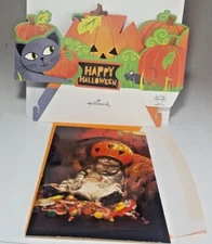 Hallmark Paper Wonder Pop-up Halloween Card Pumpkin Cat + Bonus Card. 