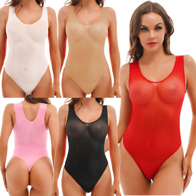 Womens High Cut One Piece Swimsuits Sexy Mesh Leotard Top See Through  Bodysuit | eBay