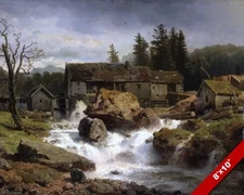 THE OLD GERMAN MILL WATERMILL RIVER LANDSCAPE PAINTING ART REAL CANVAS PRINT