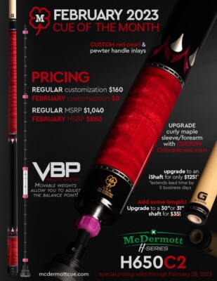 McDermott Pool Cue With One G-CORE Shaft. FEBRUARY 2023 CUE OF THE MONTH