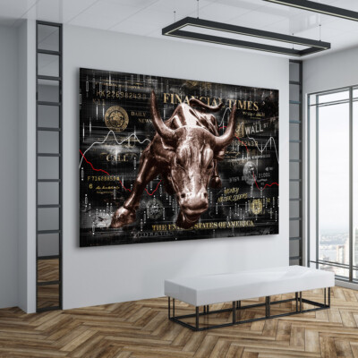 Leinwand Bild Stier Börse Wand Bilder Wallstreet Kunstdruck Büro Motivation