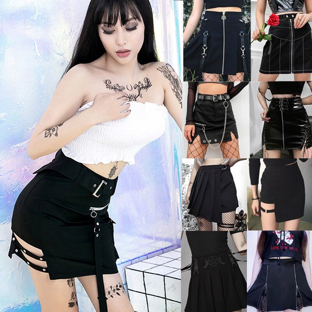 Women Punk Goth Skirt Short Dress Vintage Party Skirts School Girl Mini