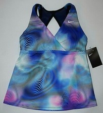 NIKE Battle Blue Layered Cross-Back Tankini Bra Shelf Swim Top Womens S NEW