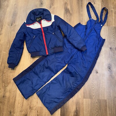 Vintage Ski Suit Snowsuit Coat Jacket Snow Bib Pants 1970s Apres Womens XS Small