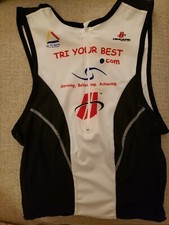 Hincapie Mens Large 3/4 Zip Triathlon Tank Top Jersey Black White w/ Pocket