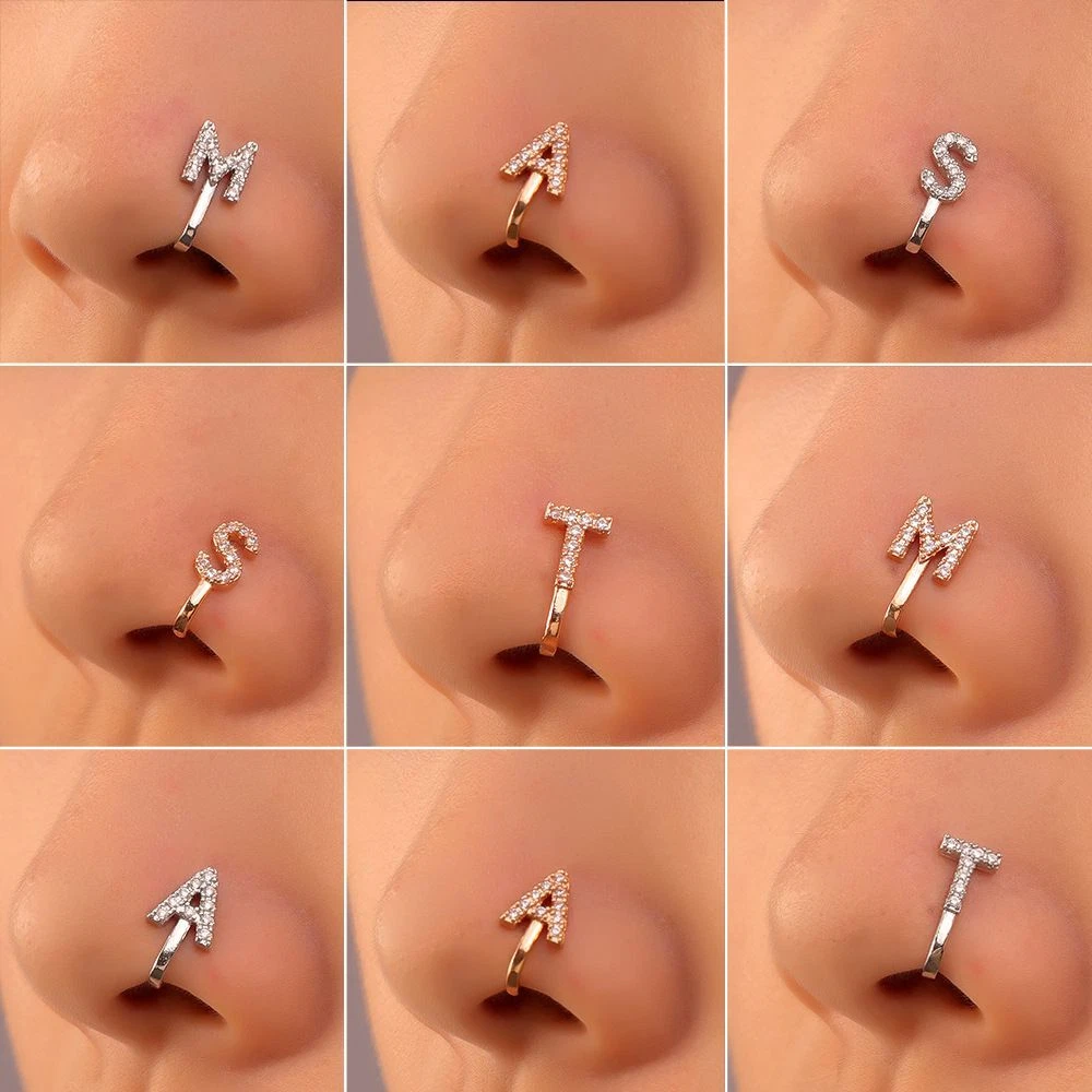 Piercing Diamond Letters Nose Ring for Women Nose Cuff Non Piercing Nose Clip