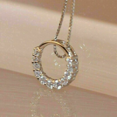 2Ct Round Cut VVS1 Diamond Women's Circle Pendant Necklace 14K White Gold Finish