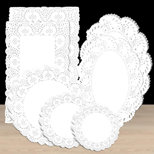 400PCS Assorted Paper Doilies Disposable White Lace Serving Placemats
