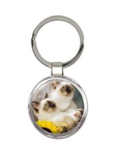 Cat : Gift Round Keychain Animal Kitten Feline Pets Lover Mom Dad