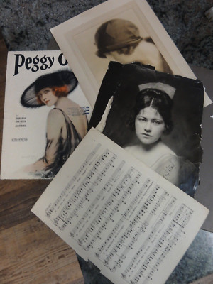 Extra Large 2 Photos Peggy O'Neil Actress Vaudeville w/ Sheet Music 1918 Signed