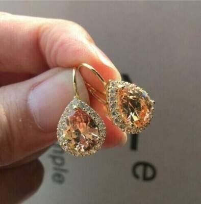2Ct Pear Lab Created Peach Morganite Stud Earrings 14K Yellow Gold Plated Silver
