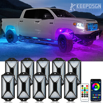 For Toyota Tundra Tacoma 10X Dream Color RGB LED Rock Lights & Brake Turn Signal