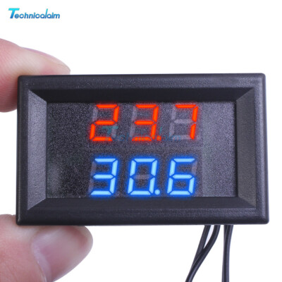 Dual LED Display DC4-28V Thermometer w/NTC Metal Probe Temperature Sensor