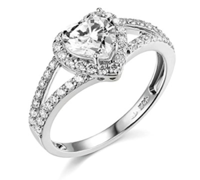 2Ct Heart Simulated Halo Diamond 14K White Gold Plated Wedding Promise Gift Ring