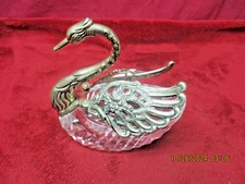 Antique Swan "Salt," Rock Crystal Mounted w/White Metal, 5"s Long