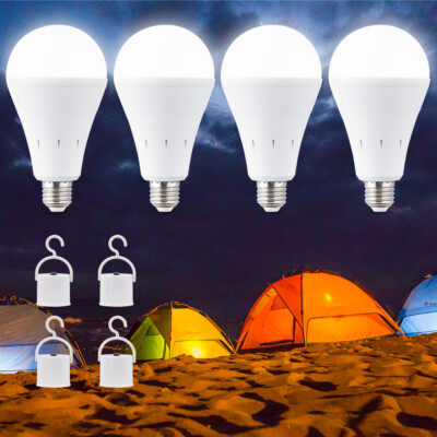 4Pcs LED Rechargeable Emergency Light Bulb 60W Equivalent 1800mAh Battery Backup