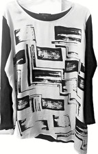 Karen Kane Asymmetrical hem black white satin fabric black Top 1X