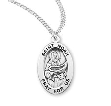 St Saint Noah - 0.9" Sterling Silver Oval Medal + 20" Chain S932420