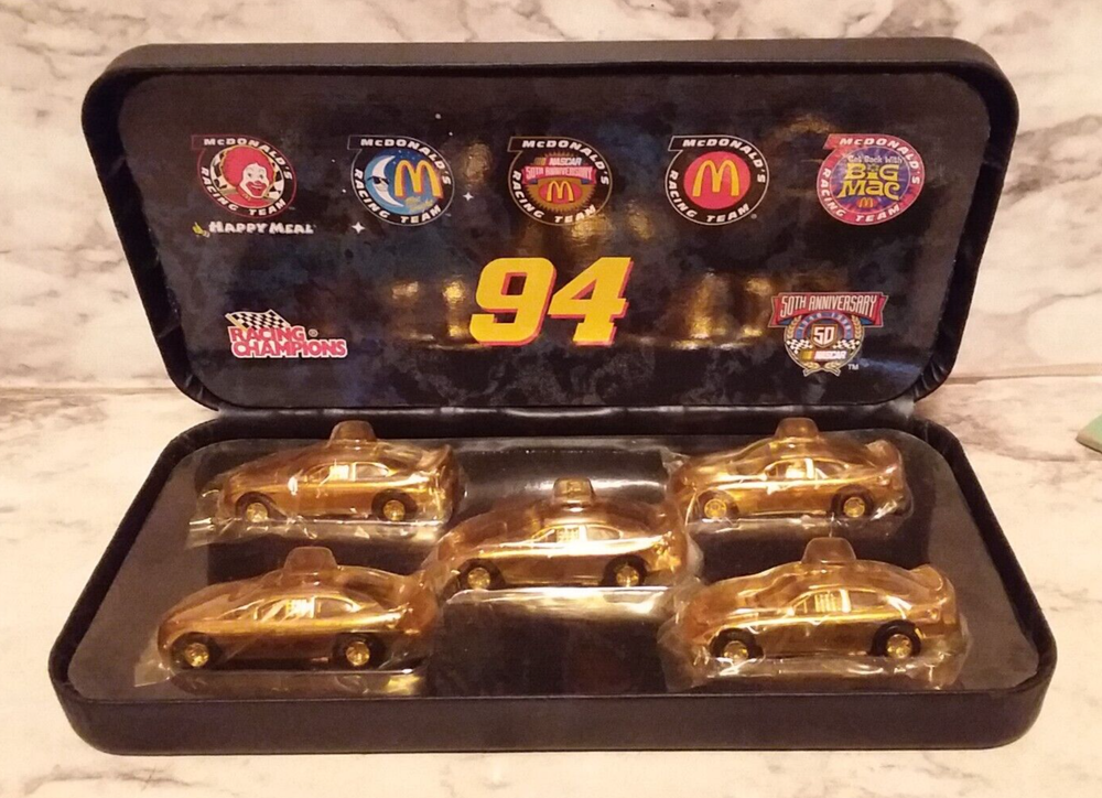 5 NASCAR Diecast RACING CHAMPIONS 50th Anniv. #94 Bill Elliott GOLD Cars in BOX