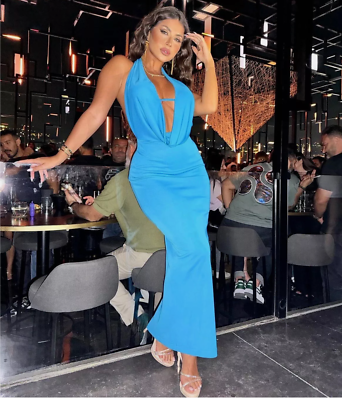 zara blue backless dress The Polka Dot Temptation