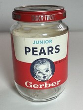 Vintage 1960s GERBER Baby Food Junior Pears Jar Red Label 7 3/4 oz