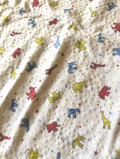 Vintage Baby Blanket Receiving Swaddle Wamsutta Handmade Lion Elephant Giraffe
