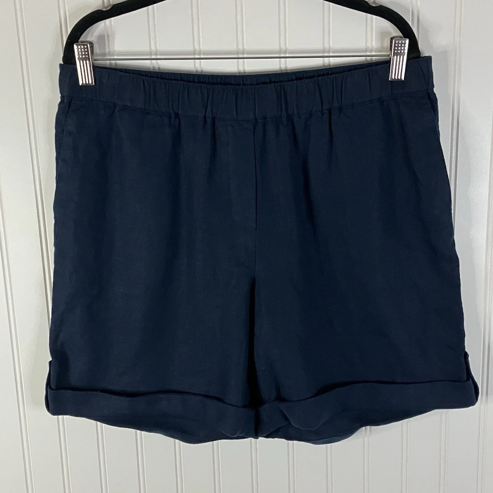 Pure Jill Shorts Women's Medium Navy Blue 100% Linen J Jill lightweight Cuffed