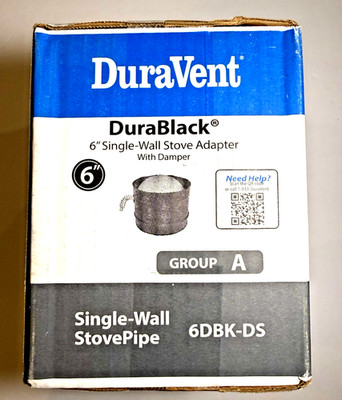 DuraVent DuraBlack 6'' Single Wall Stove Adapter with Damper 6DBK-DS NEW