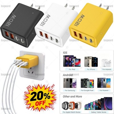 120W 4-Port USB C Fast Wall Charger Block All Cell Phone 16 15 13 11 X iPad lot
