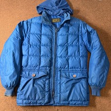 C Vintage Eddie Bauer Goose Down Puffer Jacket Blue Quilted Hooded Parka Mens M