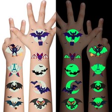 Awinmay Halloween Luminous Bat Temporary Tattoos for Kids - Medium,