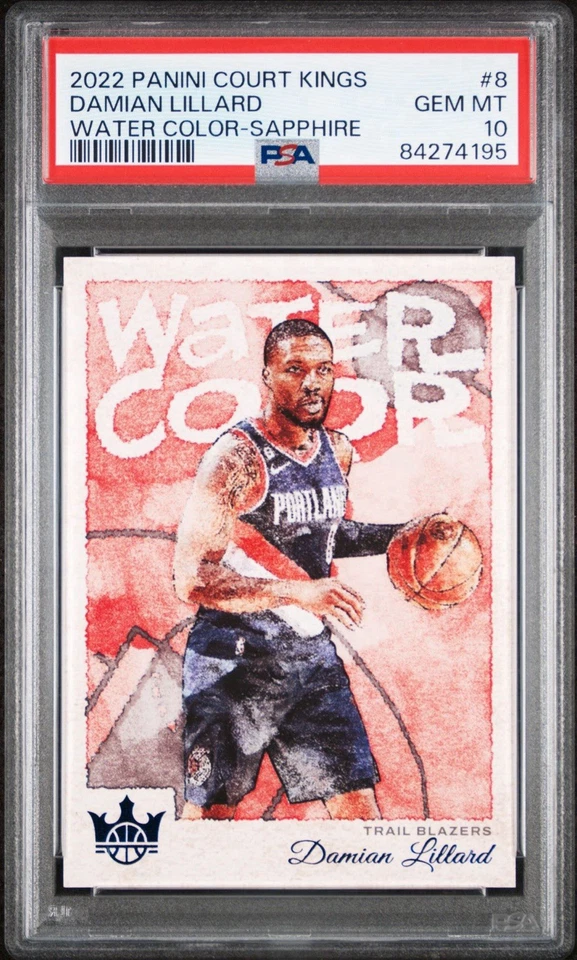 2022-23 Panini Court Kings acuarela Damian Lillard #8 PSA 10 zafiros/25 Foto 2 de 4
